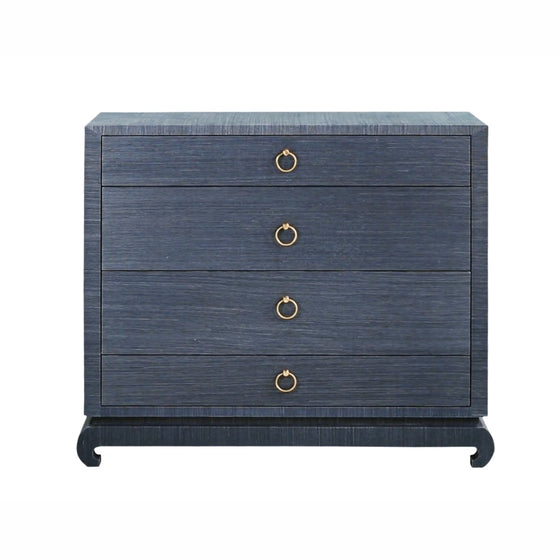 Lacquered Navy Grasscloth Dresser – Black Rooster Decor
