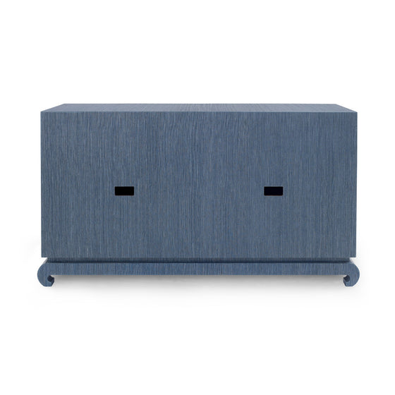 Lacquered Navy Grasscloth Cabinet